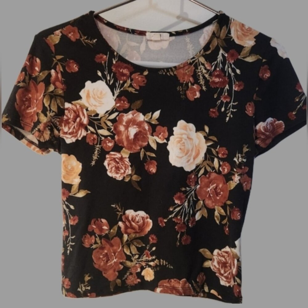 Floral Black and Brown Women's Crop Top